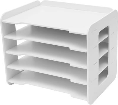 Opbergplank Bureau - Brievenbak Organizer - Kantoor Opruimen - 3 Niveaus Verstelbaar - 34 x 25 x 26.5 cm - Wit