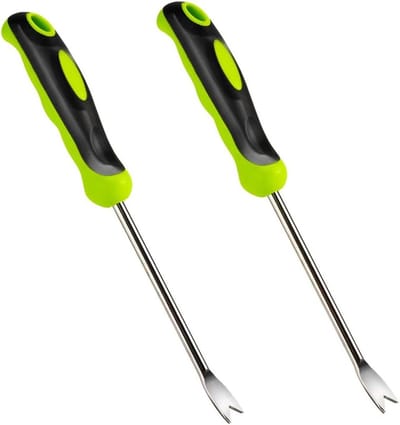 Handonkruidgereedschap - Onkruidsteker vork - Wieden gazon tuin - Dubbele vork roestvrij staal - 34 cm lengte