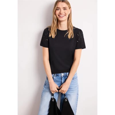 Shirt met ronde hals en kanten mouwen