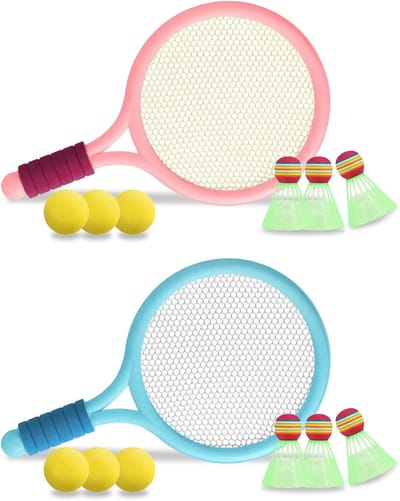 Badminton en Tennis Set voor Kinderen - Compleet met 6 Badmintonshuttles en 6 Tennisballen - Perfect voor Buiten en Binnen Sportactiviteiten