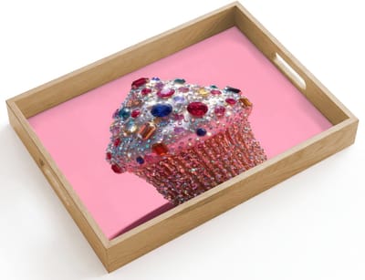Dienblad hout 40x30 cm - Schootdienblad - Cupcake - Kleurrijk - Edelstenen - Borrelplank rechthoek - Plateau dienbladen