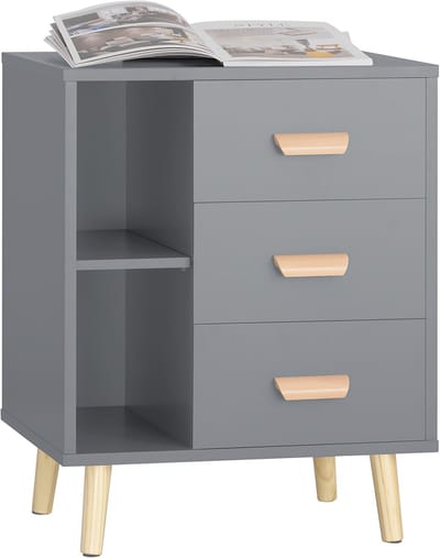 SoBuy Nachtkastje - Bijzettafel met 3 laden - Side Table - Grijs, 48x40x60 cm, FBT95-HG