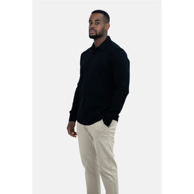 Vercate - Heren Polo Lange Mouw - Strijkvrij Poloshirt - Zwart - Slim Fit - Excellent Katoen - Maat S