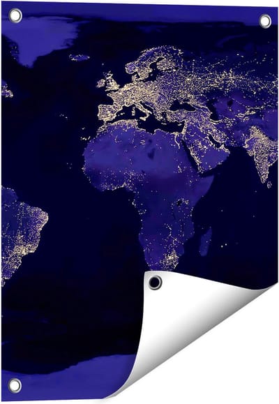 Gards Tuinposter Wereldkaart met Licht Observaties - 40x50 cm - Tuindoek - Tuindecoratie - Wanddecoratie buiten - Tuinschilderij