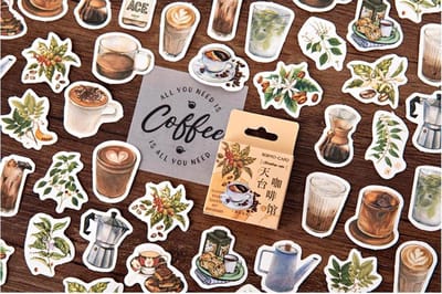 Bullet Journal Stickers - Planner Agenda Stickers - 46 Stuks - Koffie - Bladeren - Latte Art - Cacao - Coffee - Scrapbook stickers - Laptop stickers - Telefoon stickers - Bujo stickers - Stickers volwassenen en kinderen