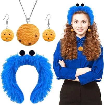 Hoofdband met koekjesmonster thema, monsterketting, koekjesoorbellen voor carnaval en Halloween, ideaal voor cosplay en kostuums
