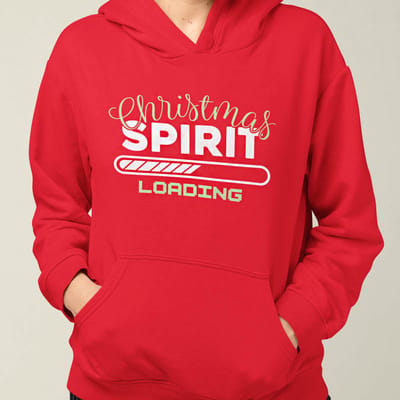 Dames Foute Kerst Hoodie Rood Christmas Spirit Loading XS - Uniseks Pasvorm - Kerstkleding Voor Dames & Heren