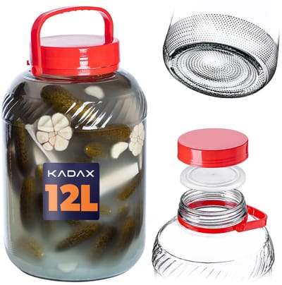 KADAX Glazen augurkglas met deksel, inmaakpot, luchtdichte conservering, universeel glas, voorraadpot voor augurken, opslag, weckpot (12 liter, 1 stuks)
