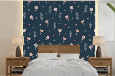 Behang - Fotobehang Bloem - Insecten - Patronen - Breedte 240 cm x hoogte 240 cm