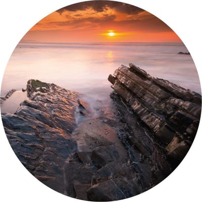 Indoorart - Muurcirkel zonsondergang Bidart Forex 30 cm - Wanddecoratie - Afbeelding op Forex - Inclusief ophangplaat