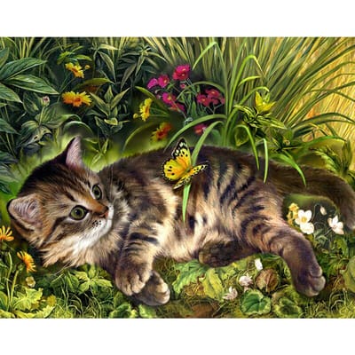 Peinture diamant 5D chat Animal à faire soi-même, broderie complète en diamant rond, point de croix 20X30CM black