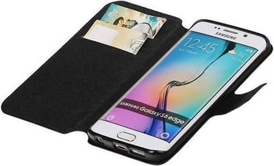 Cross Pattern TPU Bookstyle Hoesje - Wallet Case Telefoonhoesje - Geschikt voor Samsung Galaxy S6 Edge G925F Zwart