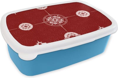 Broodtrommel Blauw - Lunchbox - Brooddoos - Kompas - Reizen - Patronen - 18x12x6 cm - Kinderen - Jongen