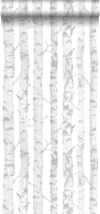 ESTAhome behang berken boomstammen zilver en wit - 53 cm x 10.05 m - 138944