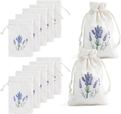 12 stuks lege geurzakjes van katoen met trekkoord, perfect voor het vullen met lavendel, kruiden en specerijen (10 x 15 cm)