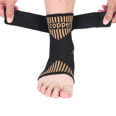 1 Stuk Koperionen Enkelbrace Dubbelzijdige Banden Elastische Gebreide Stof voor Hardlopen Fietsen Fitness Buitensporten L