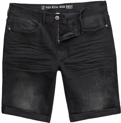 JP 1880 - Heren - Denim bermuda FLEXNAMIC® denim 5-pocket destroyed - Zwart - Maat 70