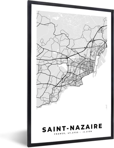 Fotolijst incl. Poster - Frankrijk - Plattegrond - Kaart - Saint-Nazaire - Stadskaart - 40x60 cm - Posterlijst