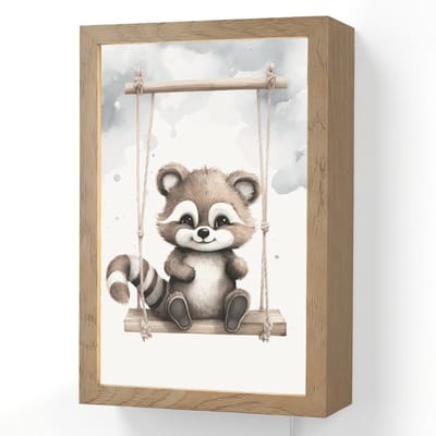 Wandlamp 20x30 cm - Oplaadbaar - Wasbeer - Dier - Kinderen - Wandlampen binnen woonkamer - Slaapkamer lamp met kabel - Decoratieve nachtlamp - Vloerlamp snoer