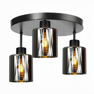 Zwarte Loft Plafondlamp 3x E27 Glas LED