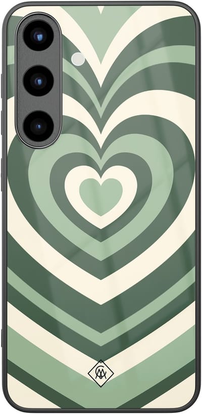 Casimoda® hoesje - Geschikt voor Samsung Galaxy S25 - Hart Swirl Groen - Luxe Hard Case Zwart - Backcover telefoonhoesje - Groen