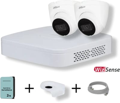Dahua 4-kanaals NVR Set met 2x 4MP WizSense Camera's Wit en 2TB HDD