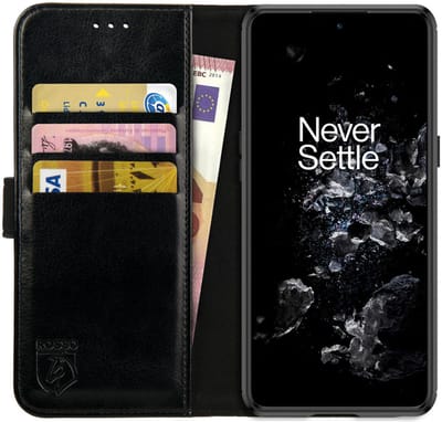 Rosso Element Book Case Wallet Hoesje Geschikt voor OnePlus 10T | Portemonnee | 3 Pasjes | Magneetsluiting | Stand Functie | Zwart
