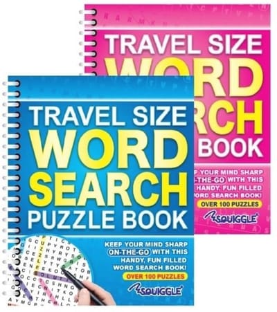 Spiraal Gebonden A5 Reisformaat Woord Zoek Puzzel Boeken Set van 2 - Blauw en Roze