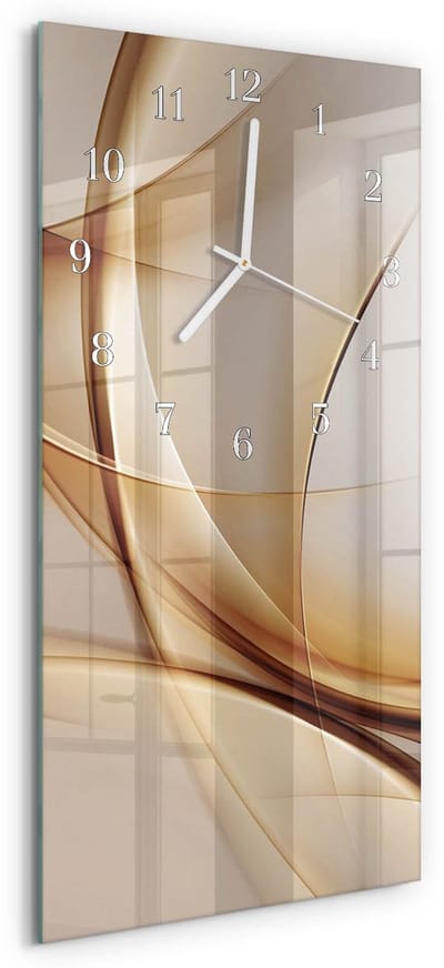 Tulup Wandklok - Abstractie Moderne Wandklok Glas - 30x60 cm - Beige Wandklok Glas Decoratie - Witte Handen - Rechthoekige Wandklok - Wandklok Glas Decoratie - Gekleurde Glazen Klok