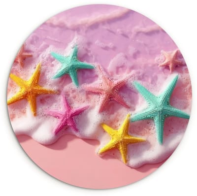 WallCircle® Wandcirkel 120x120 cm - Muurcirkel Zeesterren - Strand - Golven - Muurdecoratie woonkamer - Wanddecoratie slaapkamer - Kamer decoratie accessoires - Ronde schilderijen XXL