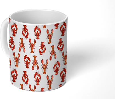 Mok - Koffiemok - Nostalgisch - Kust - Zee - Kreeft - Rood - Oranje - Mokken - 350 ML - Beker - Koffiemokken - Theemok