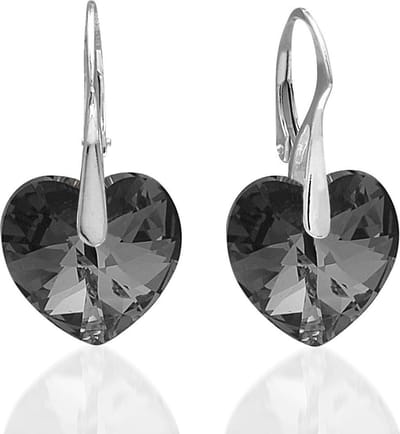 Montebello Oorbellen Kolby Grey - 925 Zilver Gerhod.- Swarovski Hart - 30x14mm