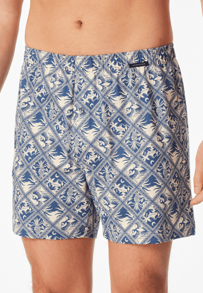 Schiesser 2-Pack heren wijde boxershort - Selected - 100% katoenen losse boxershort met sluiting - Blauw/Grijs / L