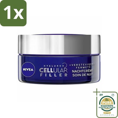 1 x NIVEA - Nachtcrème - CELLular Expert Filler Anti-Veroudering - Voor alle huidtypes - Met Hyaluronzuur & Foliumzuur - Anti-Rimpel & Hydraterend - 50 ml- Anti-aging Crème - Rimpelverlichting - Hyaluronzuur Crème - Foliumzuur Crème - Nachtcrème
