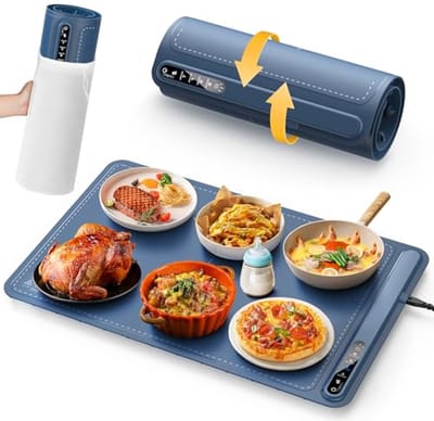 Elektrische warmhoudplaat - Eten warmhouder - Gerechten warm houden - 4 standen 1/3/5h timer - 418 x 128 cm - Blauw