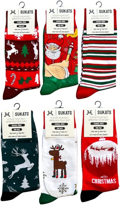 Sukats® The Casual Ones - 6 Paar - Maat 38-44 - Kerstsokken - One-Size - Dames en Herensokken - Set C - Happy Colorful Socks - Grappige Sokken - Vrolijke Sokken - Cadeausokken