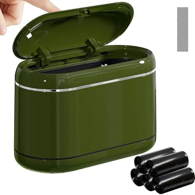 Praktische Afvalbak voor Tafel met Deksel en Twee Compartimenten, Inclusief 5 Afvalzakken en 4 Antislip Matten, Ideaal voor Bureau en Badkamer, Zwart