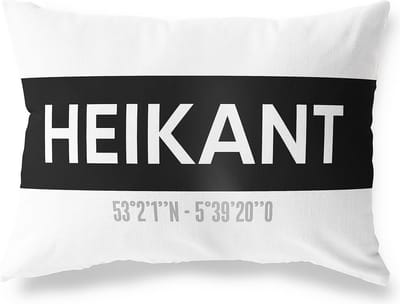 Tuinkussen HEIKANT - ZEELAND met coördinaten - Buitenkussen - Bootkussen - Weerbestendig - Jouw Plaats - Studio216 - Modern - Zwart-Wit - 50x30cm