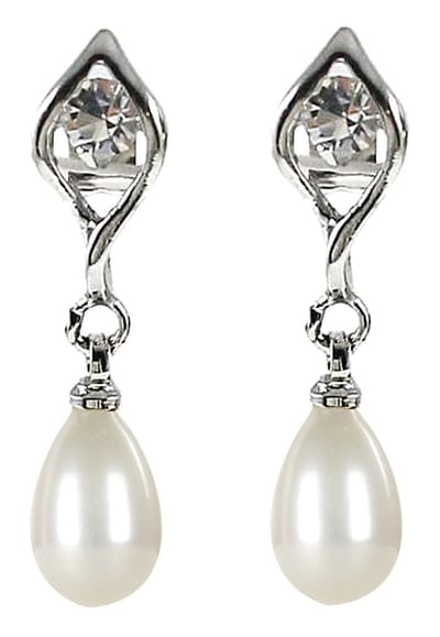 Zoetwater parel oorbellen Lena - oorstekers - echte parels - wit - zilver - stras steentje - luxe sieraden zakje - parel oorbellen dames - oorknopjes