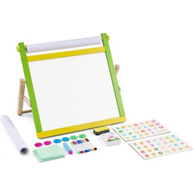 VEVOR Kids Blackboard, 3-in-1 houten dubbelzijdig speelbord voor kinderen met magnetisch whiteboard, schoolbord, papierrol, opvouwbaar tekenbord met schilderaccessoires voor kinderen van 3-14 jaar