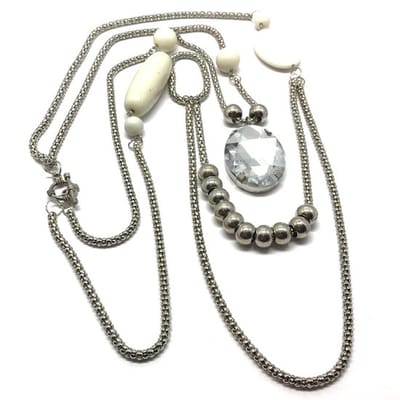Behave ketting - lange double layer ketting - zilverkleur wit - 60 cm