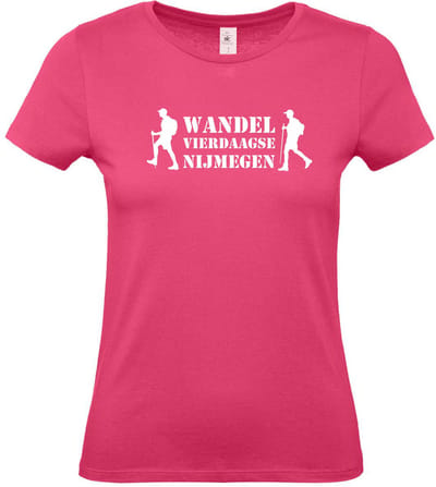 Dames T-shirt Wandel vierdaagse NIjmegen met wandelaars |Wandelvierdaagse | vierdaagse Nijmegen | Roze woensdag | Roze | maat M