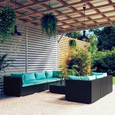 vidaXL - 8-delige - Loungeset - met - kussens - poly - rattan - zwart