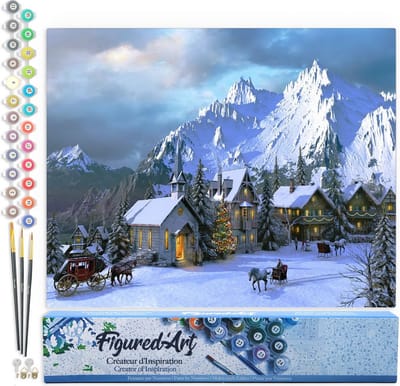 Figured'Art Schilderen op Nummer Volwassenen canvas Kerstmis in de Alpen - Handwerk acrylverf Kit DIY Compleet - 40x50cm zonder frame