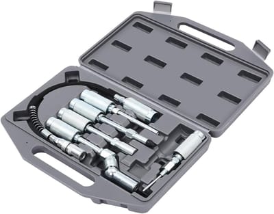 Vetpistool Accessoireset - Smeergereedschap Set - Auto Onderhoud - 6-delig met Koffer - 28.5 cm - Zilver