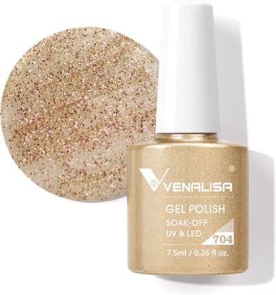 Venalisa UV Gellak Gold Sparkle - 7.5 ml - Gouden Gellak - Gellak Glitter - Gellak Goud - Glitter Gellak - Gellac Goud - Gellak Goud Glitter - Gellak Gold - Gellak Kleuren - Venalisa Gellak - Gellak Nagellak