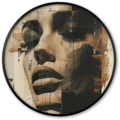 Poster in lijst Rond - Fotolijst 60x60 cm - Posters - Vrouw - Gezicht - Abstract - Kunst - Ronde posterlijst zwart - Decoratie - Wanddecoratie woonkamer - Muurdecoratie slaapkamer