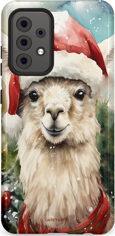 Casetastic hoesje geschikt voor Samsung Galaxy A52 (2021) 5G / Samsung Galaxy A52 (2021) 4G - Dubbellaagse bescherming - Kerst Lama - Fashion Case - Taupe Lichtgrijs Donkergrijs Saliegroen