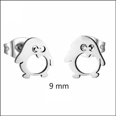 Aramat Jewels | Oorbellen | Schattige Stalen Pinguïn Oorstekers | Zilverkleurig | |9mm | Staal | Kinderen | Verkleurd niet
