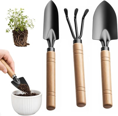 Solidchoice - 3 Stuks Mini Tuinset met Houten Handvatten voor Binnen- en Buitentuinieren